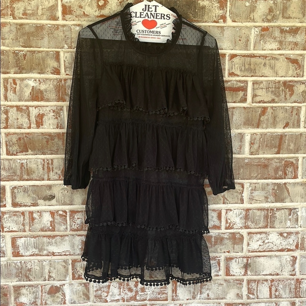 Suzanne Betro Black Tiered‎ Sheer Lace Boho Top
